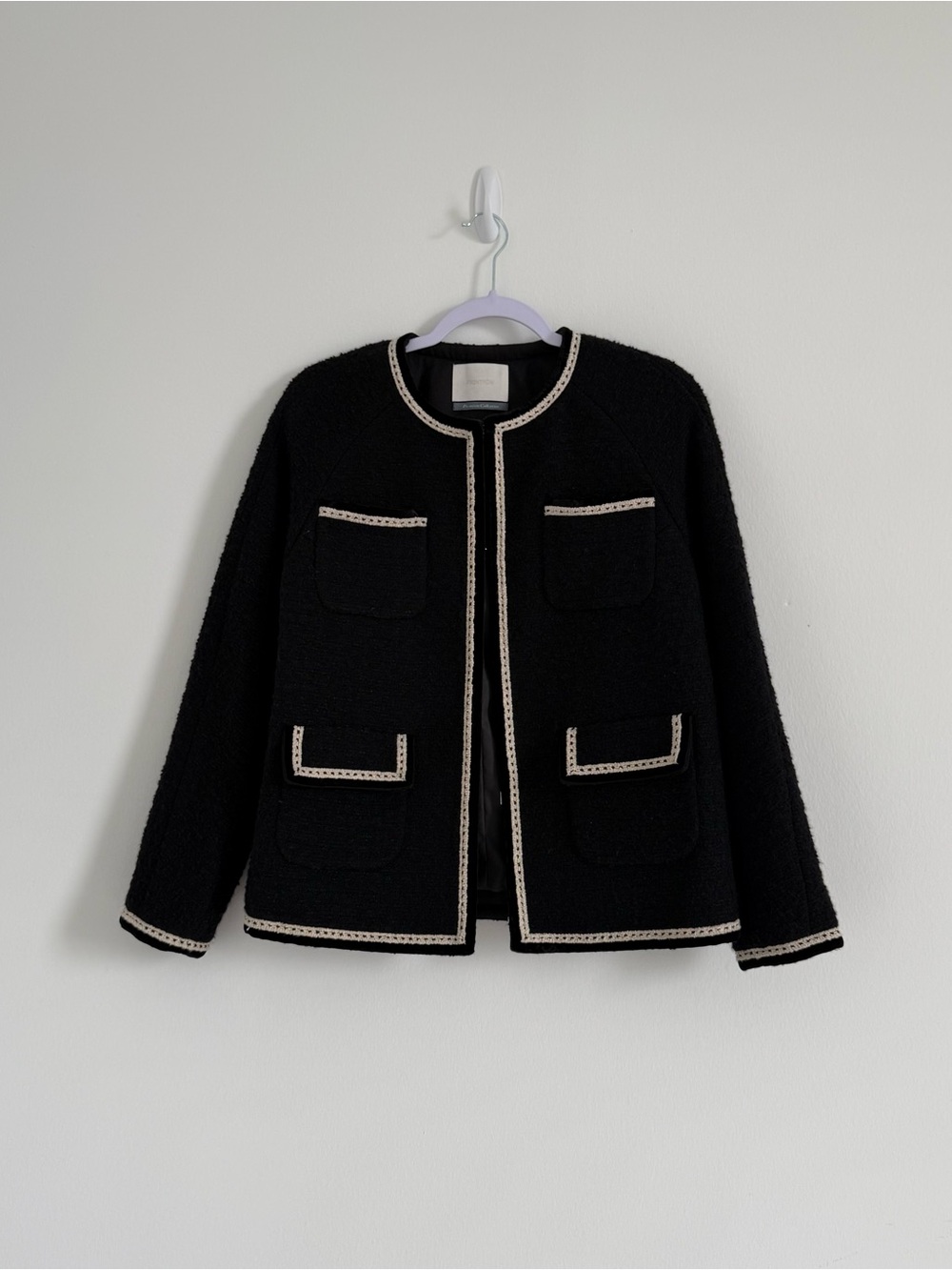 Front Row Black Bouclé Jacket with Contrast Trim
